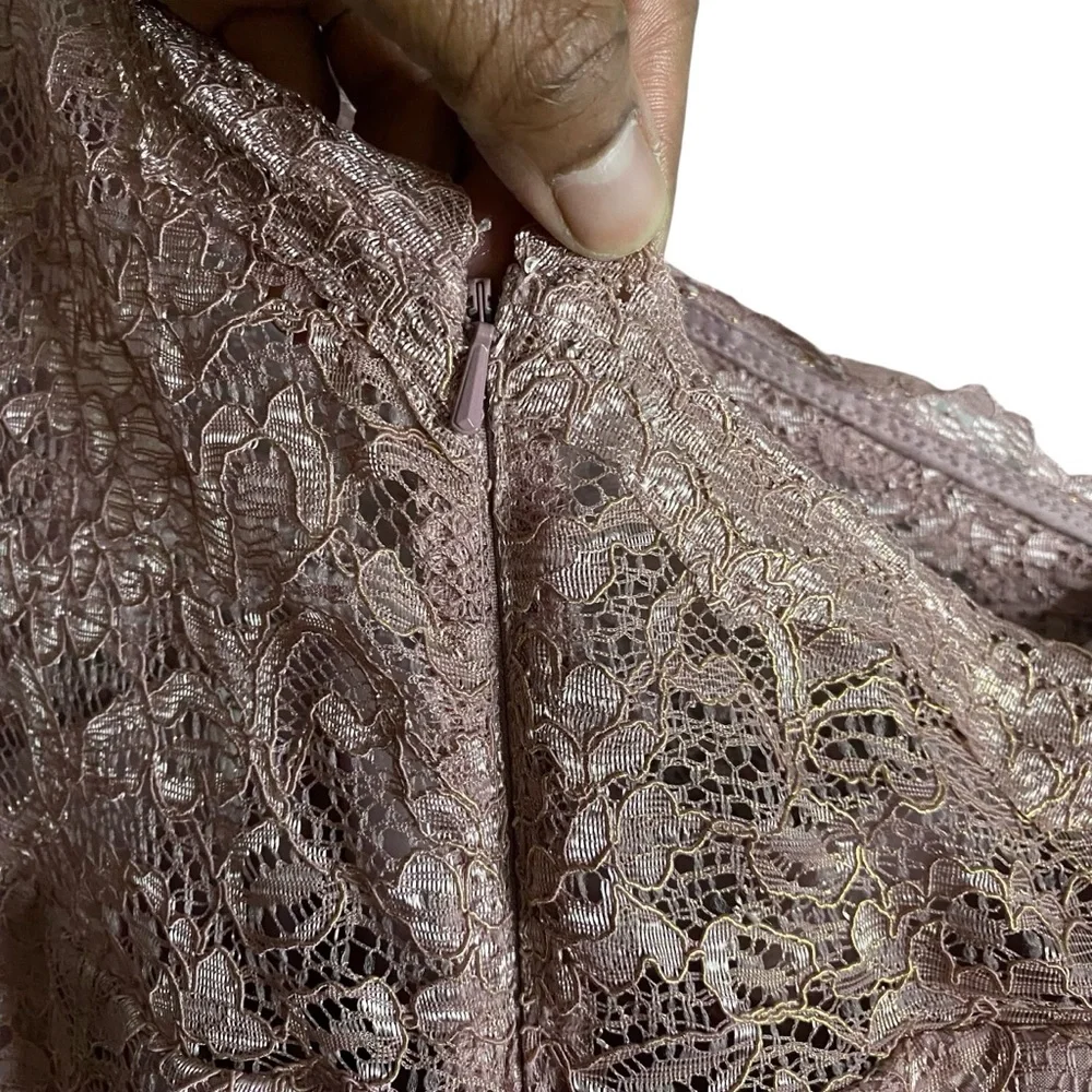 David's Bridal Women’s Rose Gold One-Shoulder Floral Print  Bridesmaid Dress - Picture 9 of 10